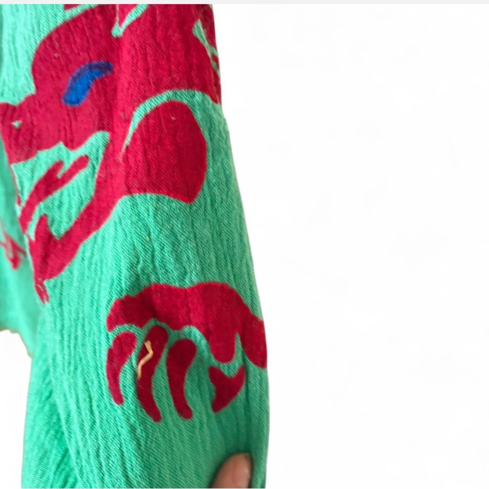 Handmade 100% 2 layers Muslin Cotton Green Kimono with Red Dragon Design - Picture 2 of 6